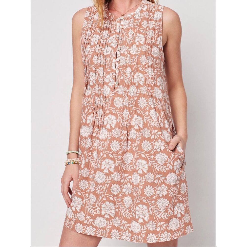 Faherty Isha Pleated Floral Sleeveless Mini Dress Size S